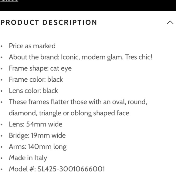 Womens Saint Laurent Cateyes Sunglasses, case & dust cloth. nwt - Picture 4 of 9